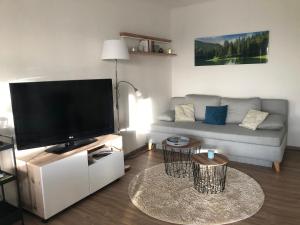 uma sala de estar com uma grande televisão de ecrã plano em Gaishoellpark em Sasbachwalden