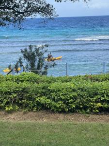 a view of the ocean with a group of surfboards at Inviting 1-Bed Apartment in Ocho Rios in Ocho Rios