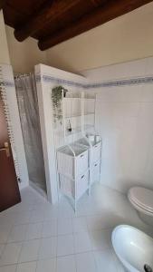 een badkamer met een toilet, een douche en een wastafel bij Corte primavera. Custoza, lago di Garda, Verona in Villafranca di Verona