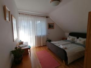 ザラカロシュにあるÁgnes Nyaralóházのベッドルーム1室(ベッド1台、大きな窓付)