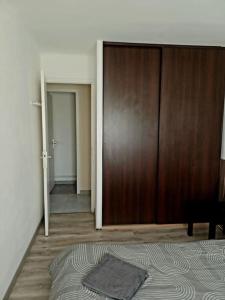 Zimmer mit einer großen Holztür und einem Flur in der Unterkunft appartement 2 chambre, plage à 50m in Palavas-les-Flots