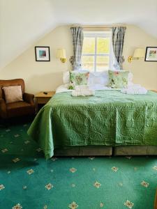 赫克瑟姆的住宿－The Boatside Inn - North Tyne - 2 Bedroom Cottage，一间卧室设有一张带窗户的绿色床
