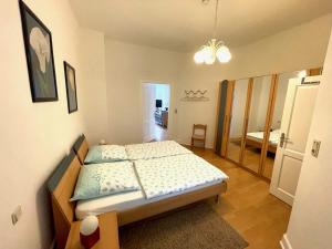 貝爾恩卡斯特爾－庫斯的住宿－Fewo TRINA，一间小卧室,配有一张床和镜子