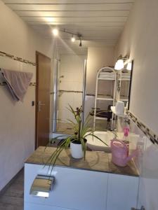 ein Bad mit einem Waschbecken und einem Spiegel in der Unterkunft Bei Schneider's in Ruhpolding