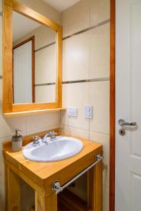 a bathroom with a sink and a mirror at Andino Aparts - El Chaltén in El Chalten