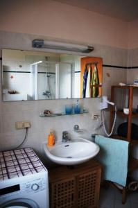 y baño con lavabo y lavadora. en Sommergarten 37 C Usedom, en Ostseebad Karlshagen