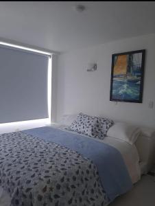 a bedroom with a bed with a large window at Aparta estudió Turístico San Andrés Islas zona centro in San Andrés