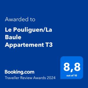 Certifikát, ocenenie alebo iný dokument vystavený v ubytovaní Le Pouliguen/La Baule Appartement T3