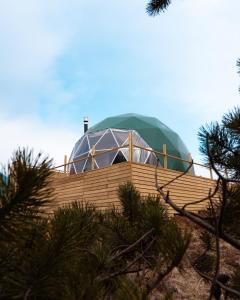 un observatorio abovedado en la cima de una colina con árboles en Golden Circle Domes - Lake View, en Selfoss