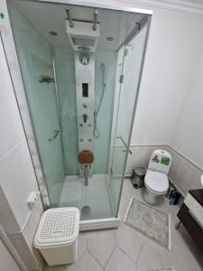 ein Badezimmer mit Dusche und Toilette in der Unterkunft Апартаменты в центре города in Aqtau
