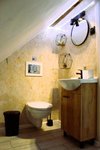 ein Bad mit einem Waschbecken und einem WC in der Unterkunft Dom Pracy Twórczej Macondo 