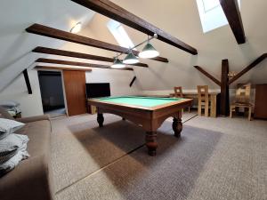 a living room with a pool table in it at Chalupa U Křížku Říčky v Orlických horách in Říčky