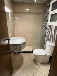 ein Bad mit einem WC und einem Waschbecken in der Unterkunft 2bhk oasis tower in Ajman 