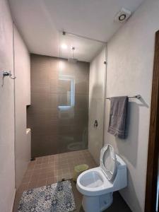 e bagno con servizi igienici e doccia. di Modern 3 bedroom Private home with Aircondition a Zapotlanejo