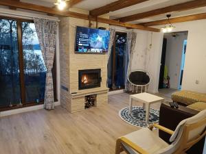 FîrdeaLake House Surduc的带壁炉和电视的客厅