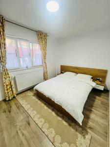 a bedroom with a large bed and a window at Apartament Orizont in Suceava