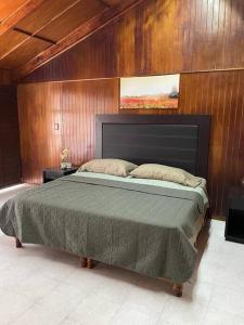 a bedroom with a large bed and wooden walls at Alojamiento con 4 habitaciones Veracruz in Veracruz