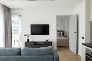 a living room with a couch and a tv at No. 1 PARK AVENUE APARTMENT in Kaunas