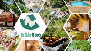 a collage of pictures with a raft in a river at B&B Lao in Papasidero