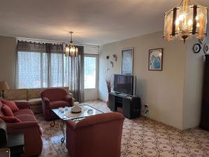 a living room with a couch and a tv at TRANQUILO Y ESPACIOSO DEPARTAMENTO SAN DIEGO in Valencia