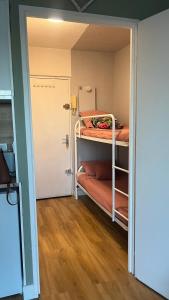 カルノン・プラージュにあるStudio port carnonの二段ベッドとドアが備わる小さな客室です。