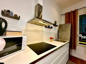 cocina con fregadero y fogones en Luxury Suites Centrum en Amberes