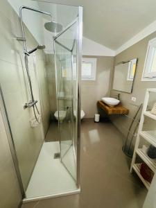 een badkamer met een glazen douche en een toilet bij Apartment La Bigatera in Castelveccana