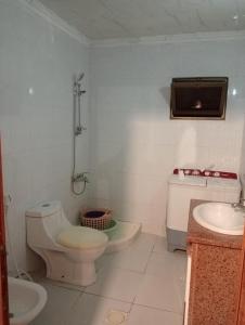 een badkamer met een toilet en een wastafel bij Bait al salam in Um Qeis