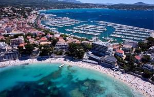 an aerial view of a beach and the water at « L’Observatoire » 6 personnes in Bandol