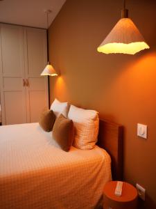ein Schlafzimmer mit einem Bett mit zwei Kissen in der Unterkunft CASA ALBA in Solliès-Pont