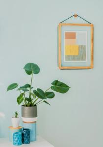 a plant in a pot next to a picture on a wall at Under Renovation, available in JULY - Comfy 5-Bed House 2 Bathrooms with Games Room in Birmingham