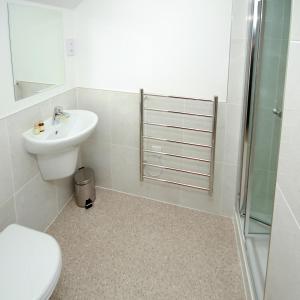 a bathroom with a toilet and a sink and a shower at The Forge in Whitby