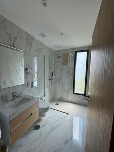 a white bathroom with a sink and a toilet at Douro - Quinta das Manas - Baião in Alcarias +27 photos