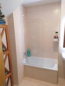 een badkamer met een bad en een wastafel bij Dúplex Unquera. Piscina, garaje. in Unquera