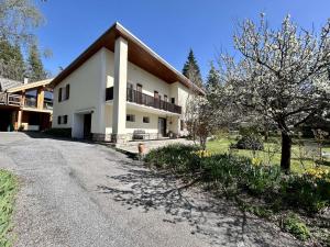una gran casa blanca con un árbol y un camino de entrada en Appartement Briançon, 4 pièces, 6 personnes - FR-1-330C-142, en Briançon
