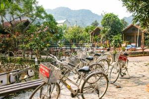 a row of bikes parked next to each other at Tam Coc Rocky Hotel in Ninh Binh