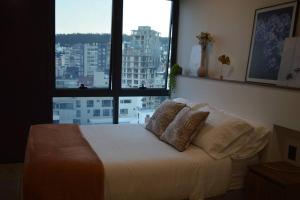 - un lit avec deux oreillers dans une chambre dotée d'une fenêtre dans l'établissement OG Stay: Urban Retreat in Quito, à Quito