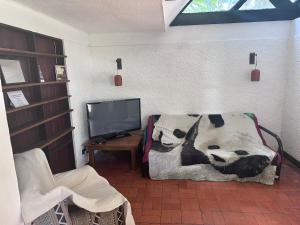 a room with a bed with a fake cow on it at APARTAMENTOS VERANERA in Río Oro