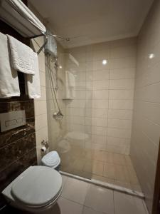 a bathroom with a shower with a toilet and a shower at HOTEL MİTOS in Alanya