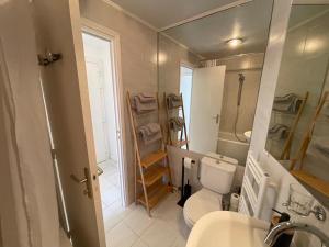a small bathroom with a toilet and a sink at Frontière Monaco, 2 pièces, centre Beausoleil in Beausoleil +7 photos