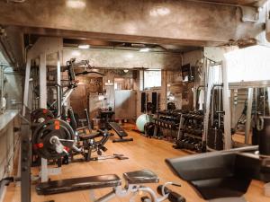 een fitnessruimte met diverse fitnessapparatuur in een kamer bij Wonderland in Hout Baai