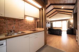 a kitchen with a sink and a living room at Casa Viva Bad Ragaz in Bad Ragaz