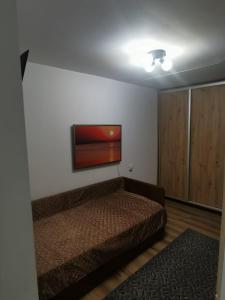1 dormitorio con 2 camas y TV en la pared en TinyHouseFaget, en Cluj-Napoca