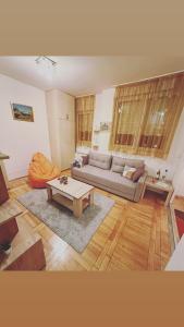 - un salon avec un canapé et une table basse dans l'établissement Apartment Boulevard, à Belgrade