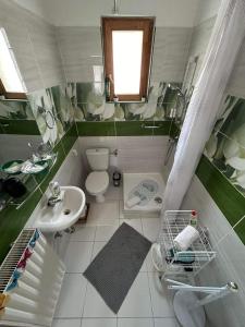 ein kleines Bad mit WC und Waschbecken in der Unterkunft Tavaszpart Vendégház in Szeged