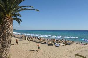 una folla di persone su una spiaggia con una palma di Amira Dream Apartman a Nea Kalikratia Altre 9 foto