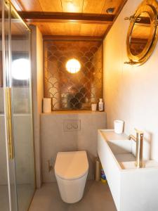 łazienka z toaletą i umywalką w obiekcie Houseboat-Amsterdam-Classic w Amsterdamie
