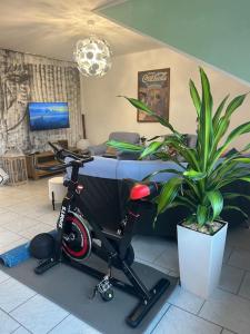 a room with a bike parked next to a bed at Crazy Home in Hückelhoven