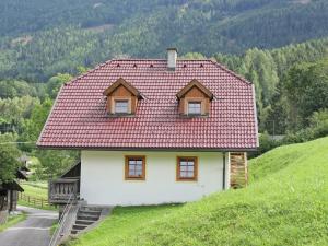 ein kleines Haus mit rotem Dach auf einem Hügel in der Unterkunft Peaceful Cottage near Ski Area in Gm nd in Gmünd in Kärnten