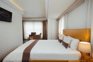 een slaapkamer met een groot bed in een kamer bij MB City Hotel in Izmir